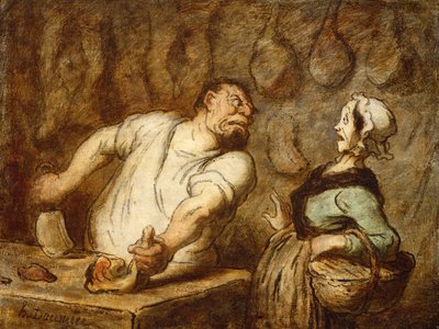 De slager, Montmartre Markt, c.1857-58 door Honoré Daumier